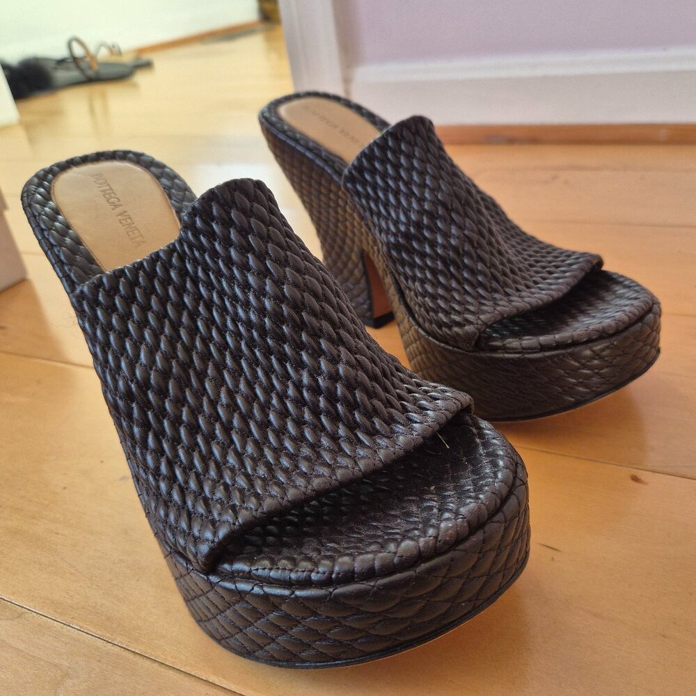 Bottega Veneta Dark Brown Platform Mule Sandals Sz 40